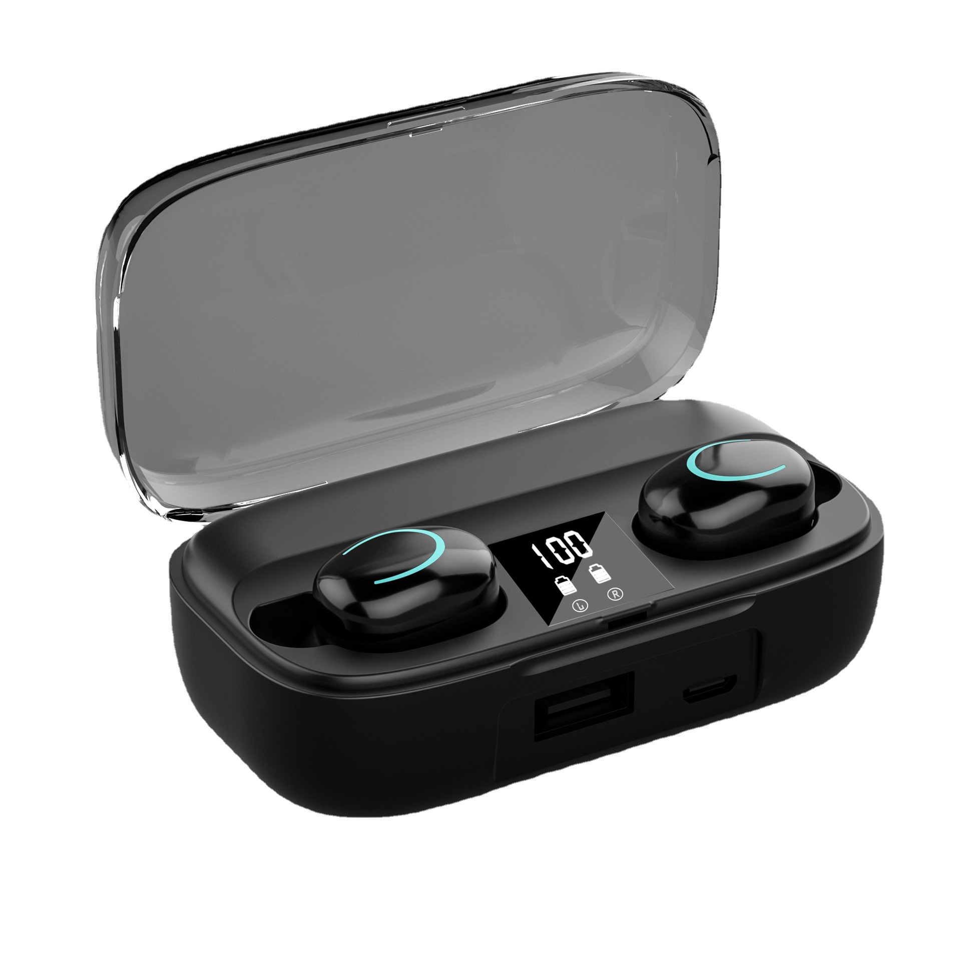 X10 black wireless earbuds with charging power bank case